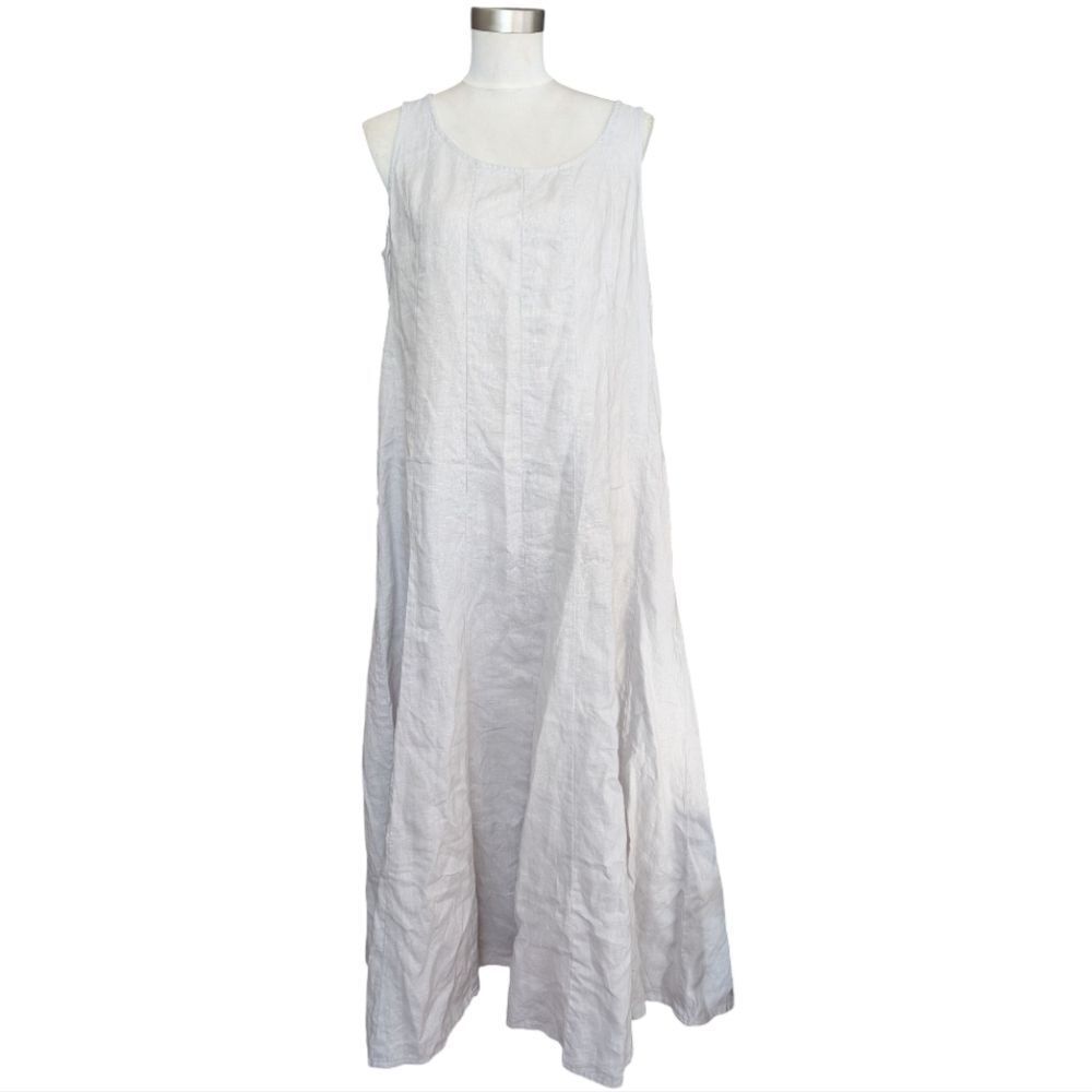 J. Jill Light Grey 💯 Linen Midi a Line Spliced Dress L